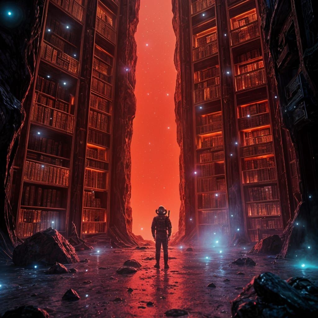 Astronaut Finds Alien Library on Crimson Planet