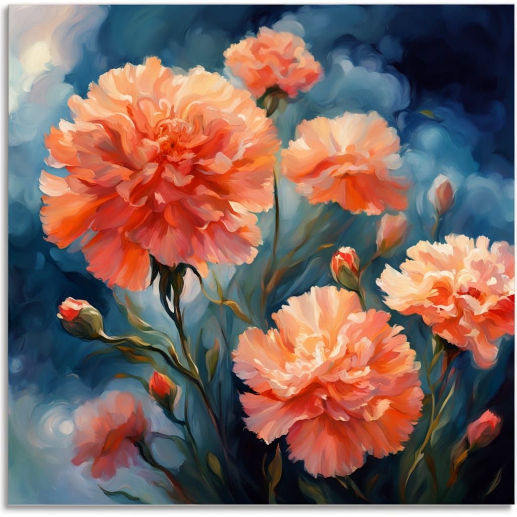 Impressionist Carnation Floating in Dreamy Clouds