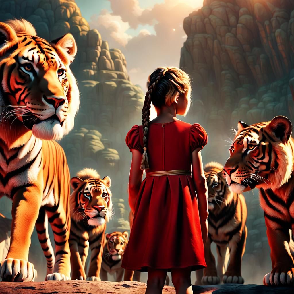 Little Girl Questions Giants in Hyper-Realistic Digital Art
