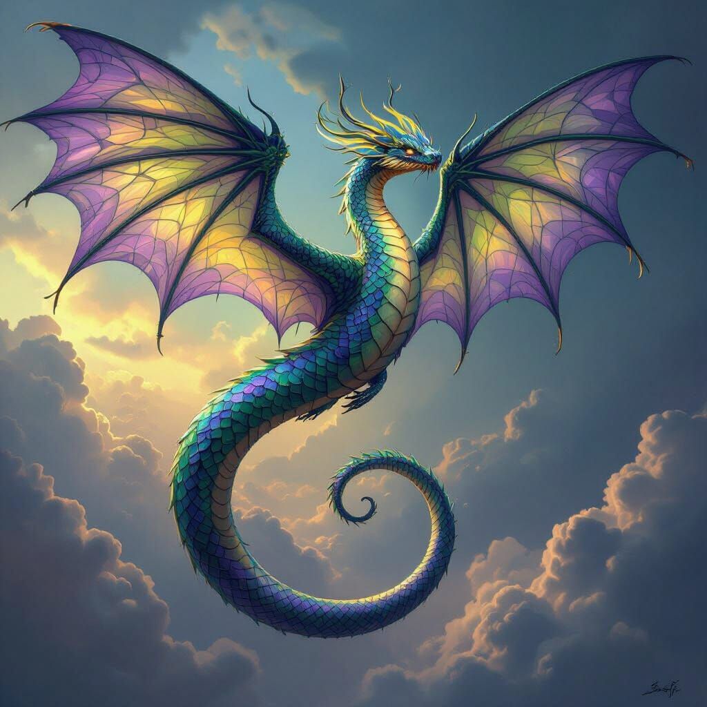 Majestic Skyserpent Soaring, Fantasy Art