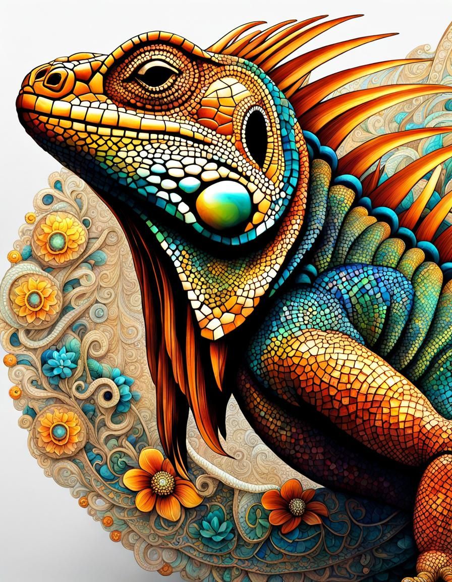Iguana Made of Eastern Mosaic Patterns
