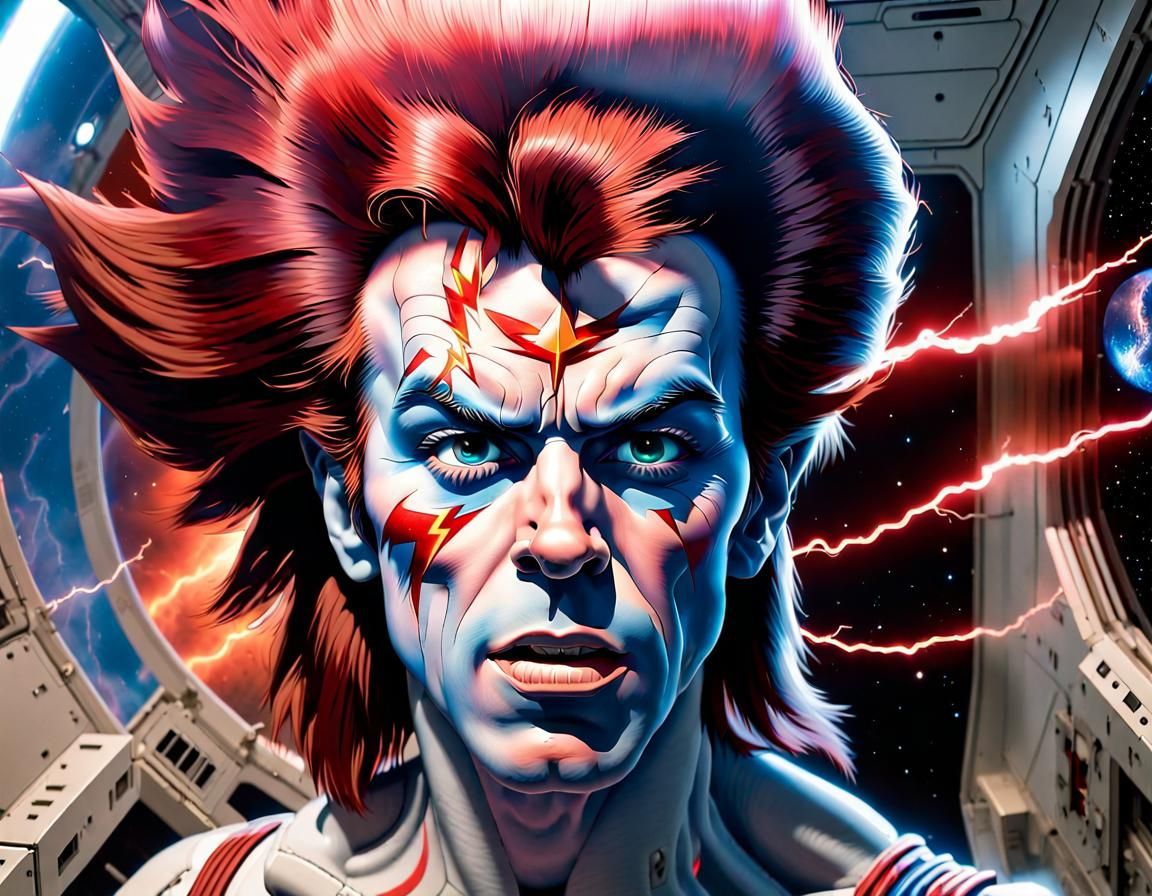 Lightning Portrait in Space Station, Airbrush Art