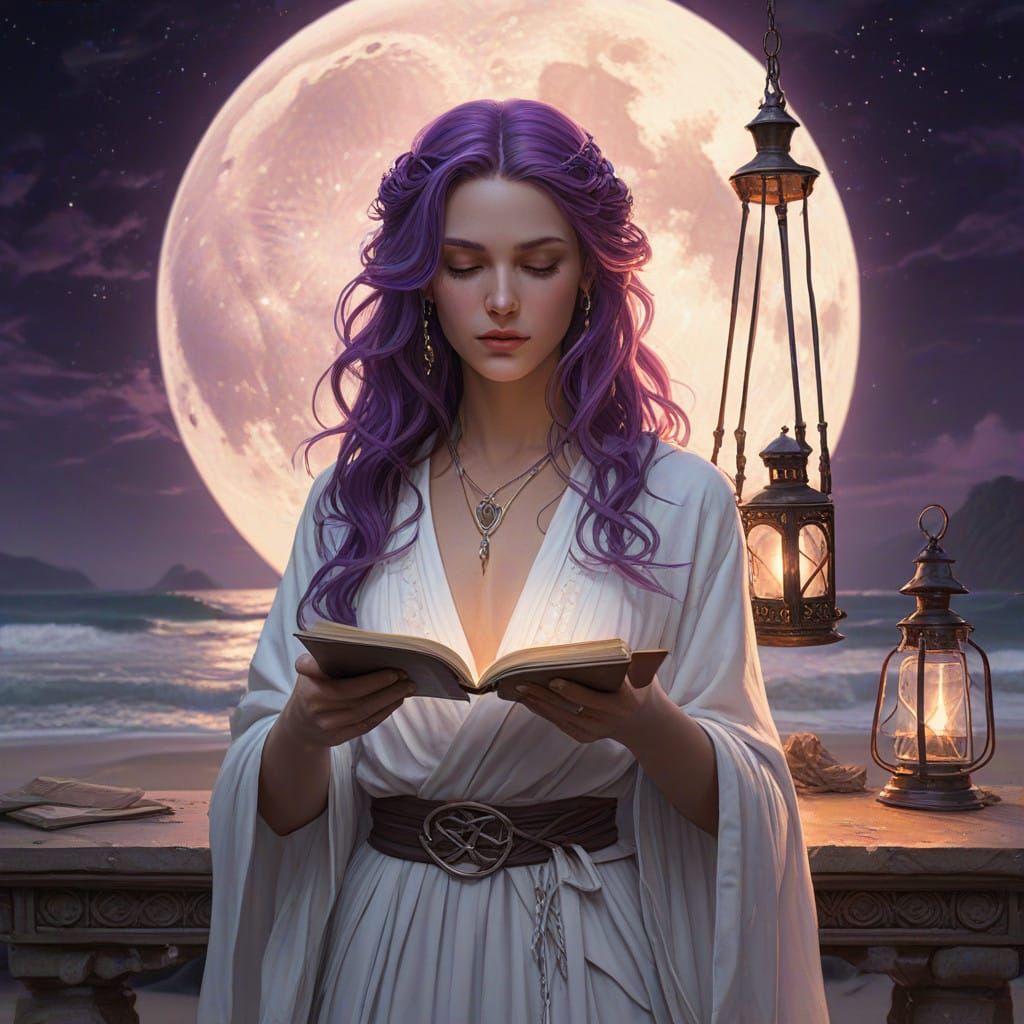 Mystical Celtic Sorceress Embracing the Moon in a Dreamlike ...