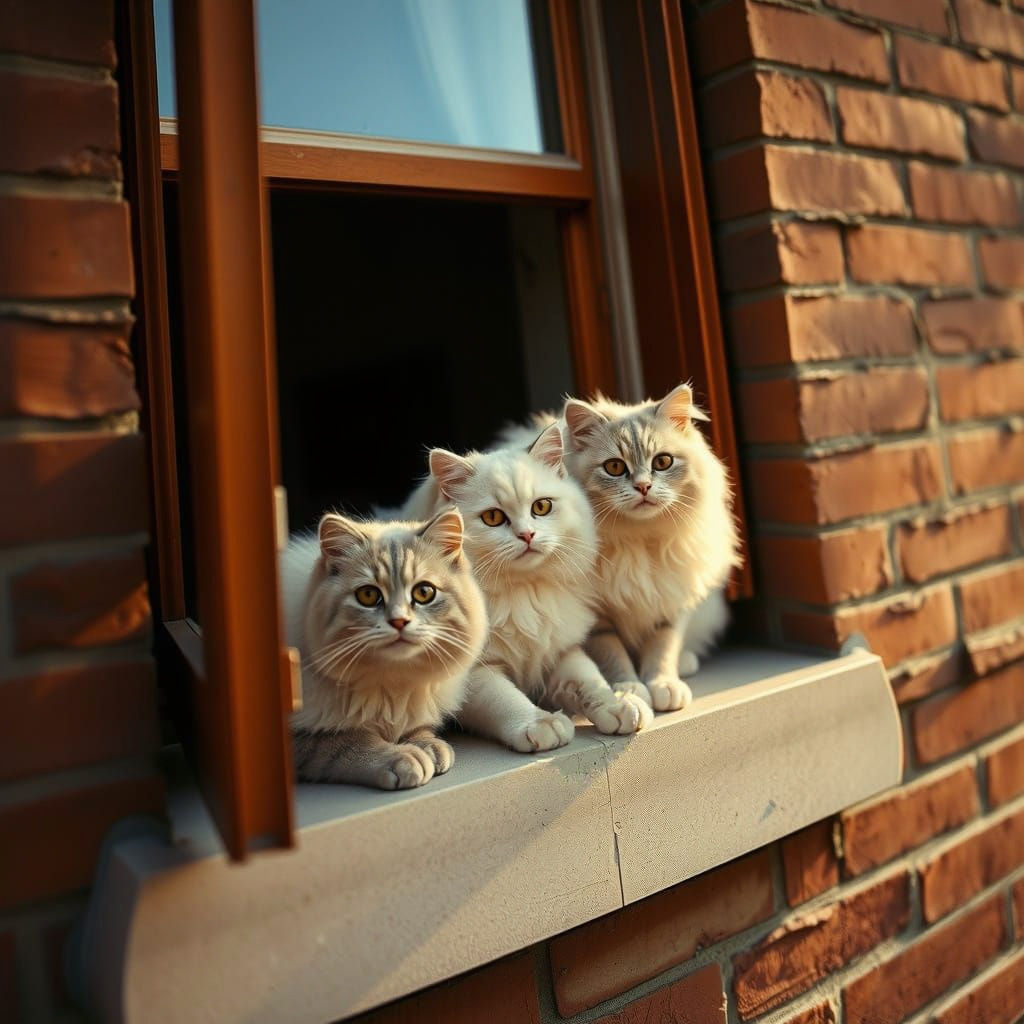 Serene City Cats Bask in Warm Sunlight