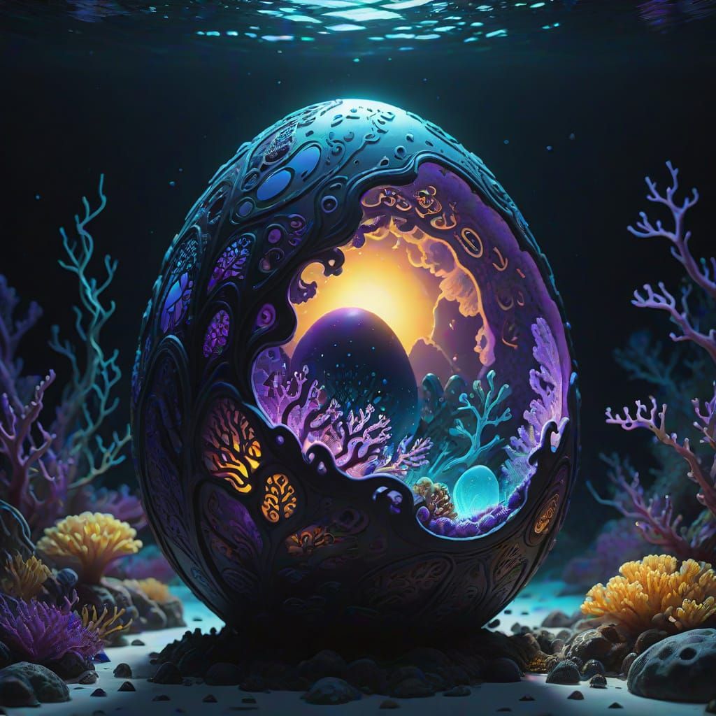 Glowing Bioluminescent Egg in Dark Fantasy Art
