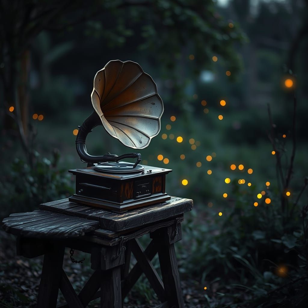 Vintage Gramophone in Ethereal Garden