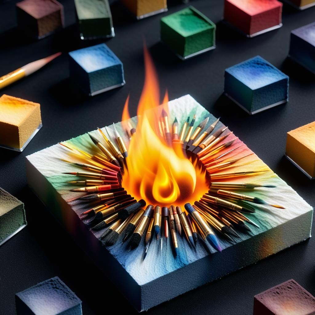 Burning Matches on Foamy Canvas in Fantasycore Style
