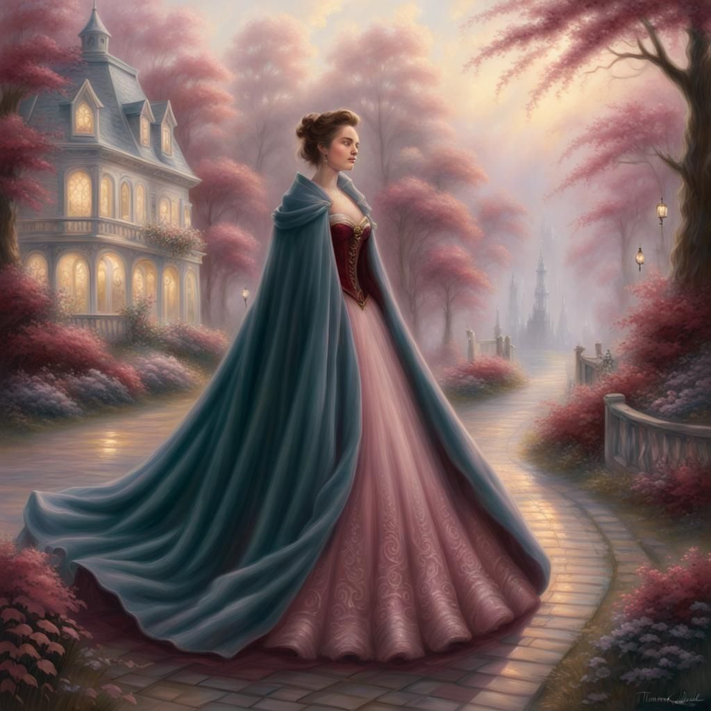 Ethereal Lady in Maroon Gown, Fantasy Art