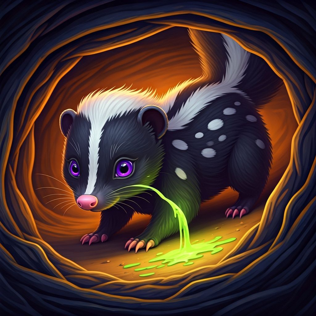 Mysterious Skunk Hunts Scorpions in Dark Fantasy Style