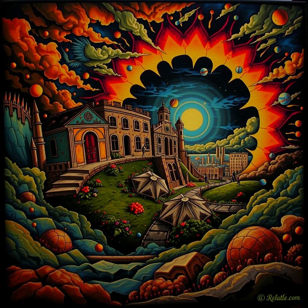 Neon Futuristic City Above Stormy Skies