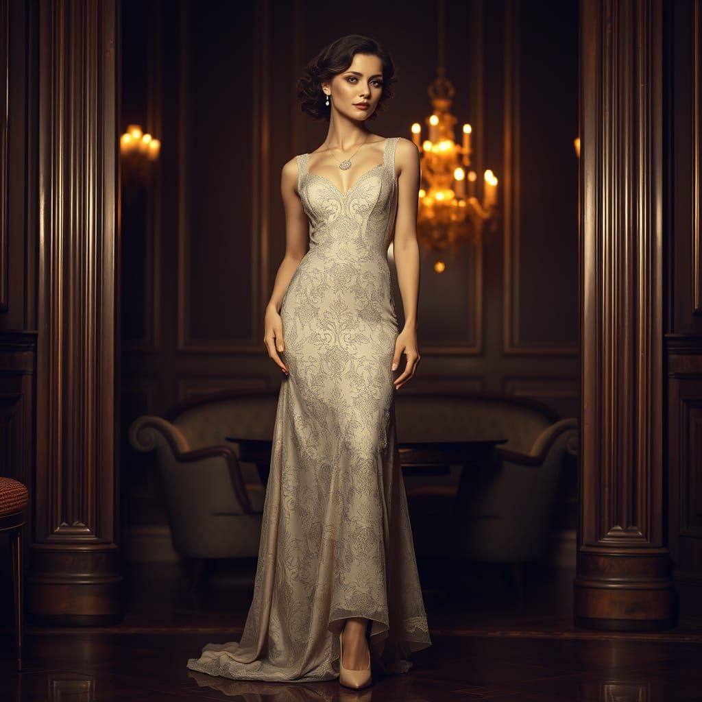 Sultry Art Nouveau Goddess in Elegant Evening Attire