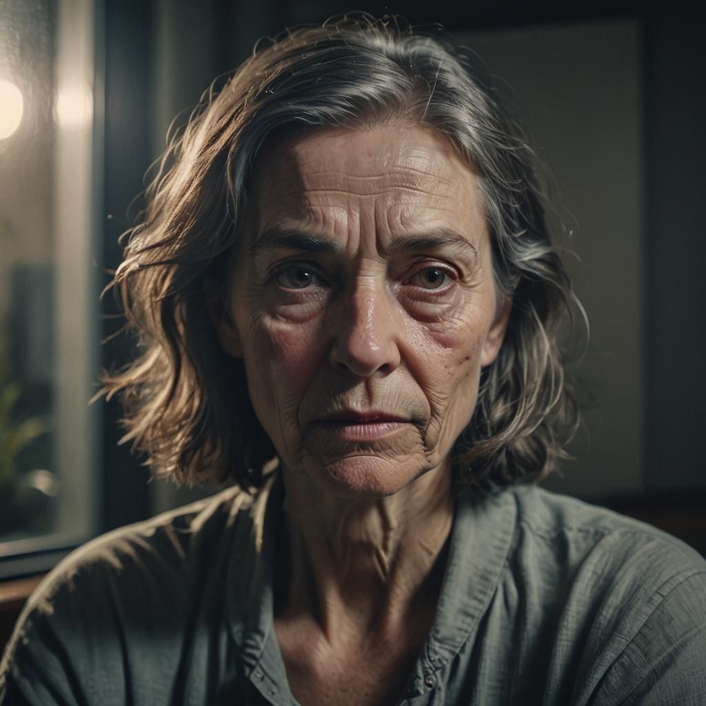 Emotional Portrait in Dim Lighting, Cinematic Realism