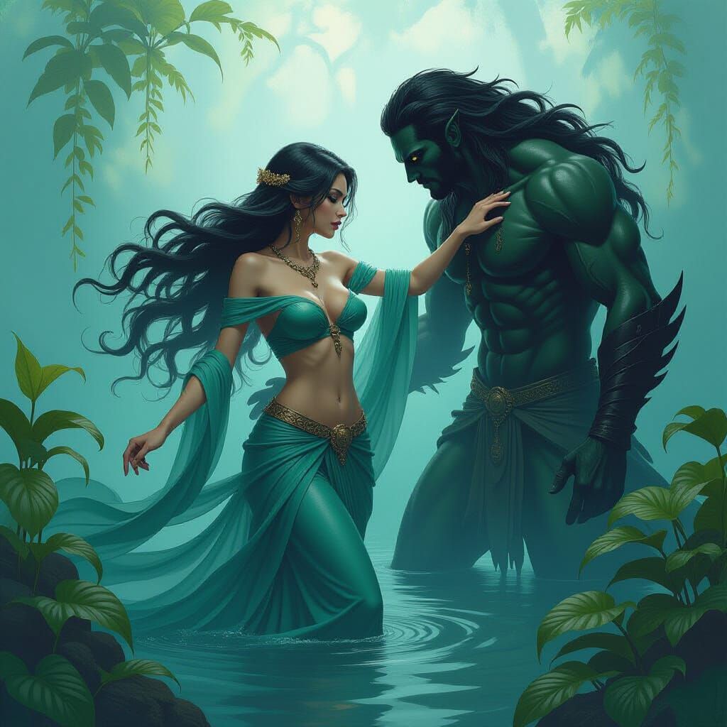 Aquatic Nymph Attacked in Dark Fantasy Style