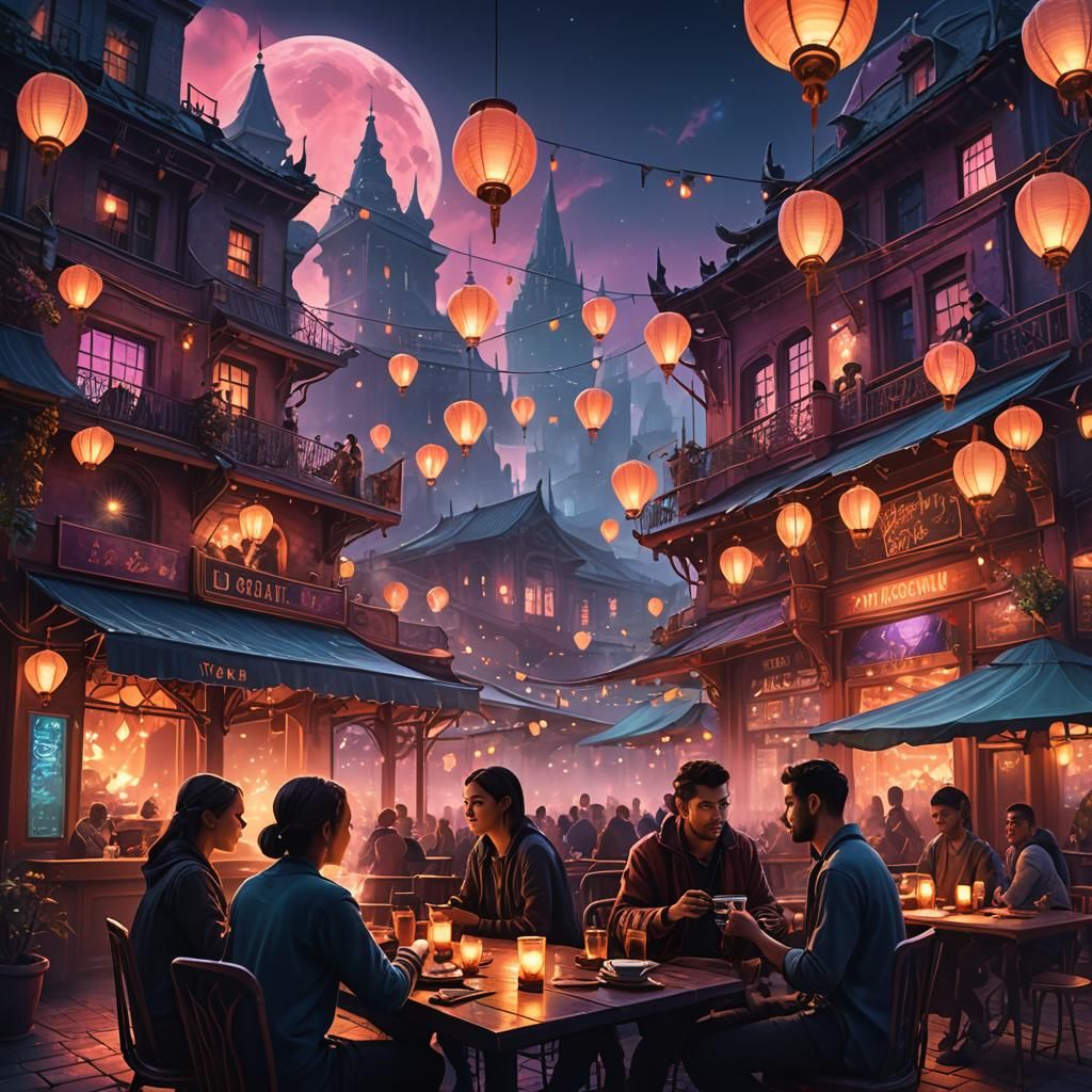 Mystical Night Cafe Concept Art in Unreal Engine