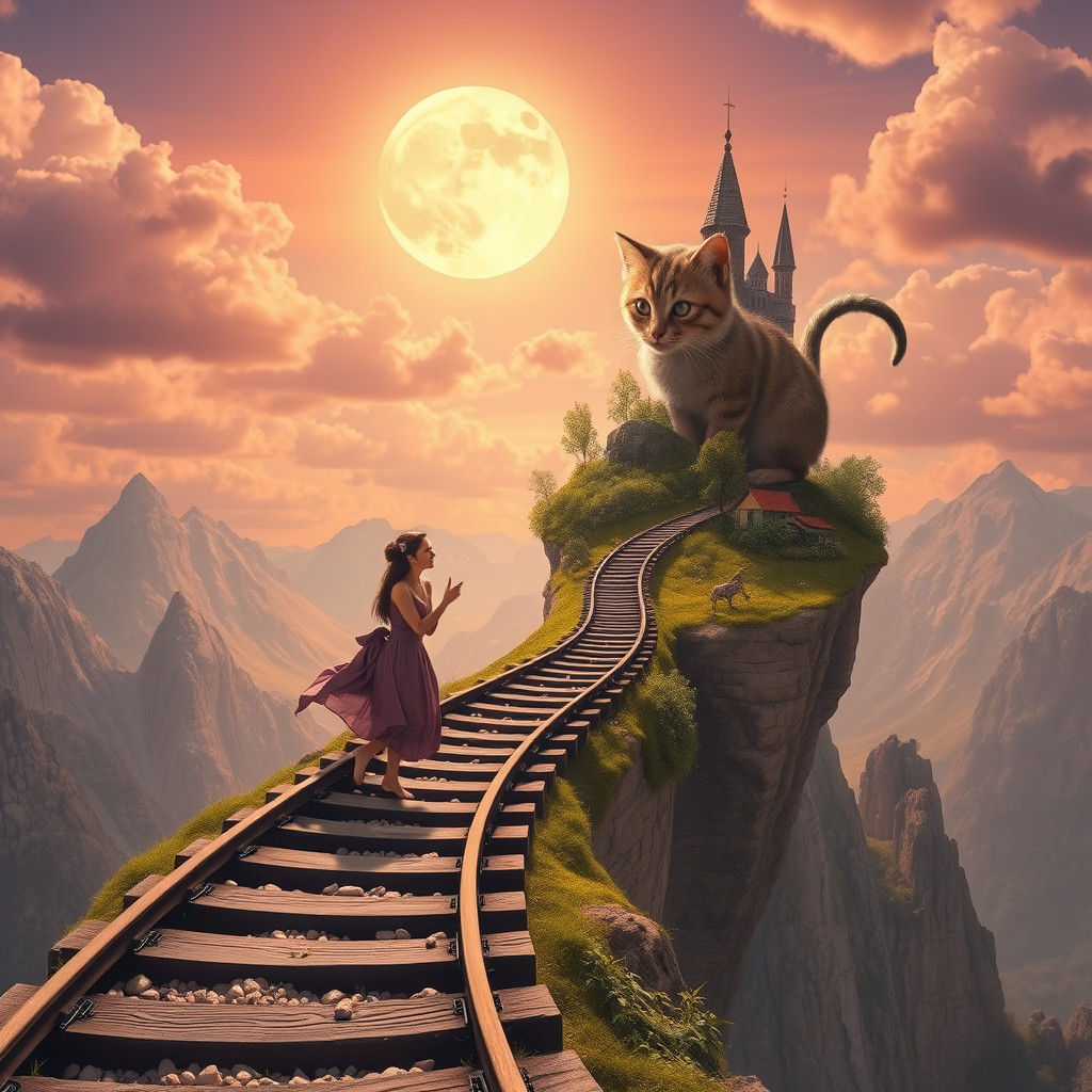 Surreal World with Woman, Island, and Animals