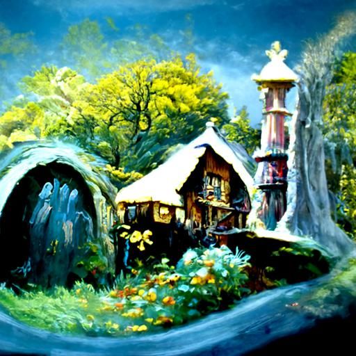 Enchanting Fairy Town in Oil Painting Style