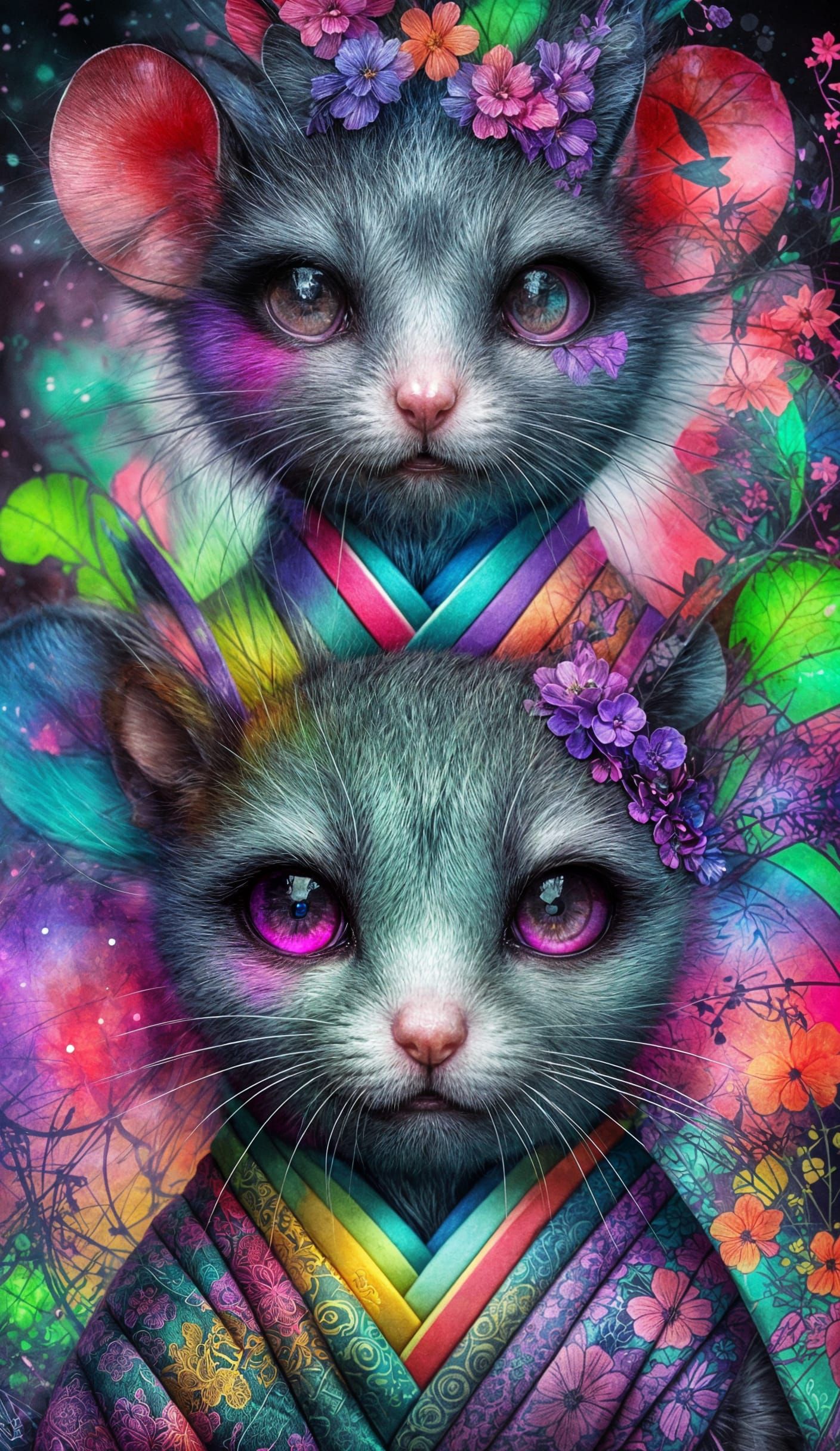 Punk Geisha Mice in Neon Noir Alley