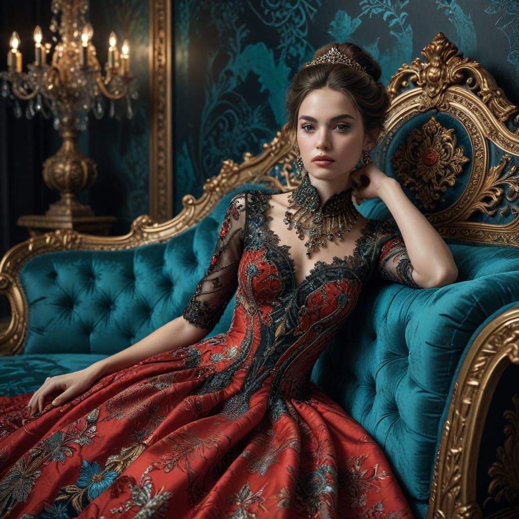 Elegant Woman in Opulent Red Dress