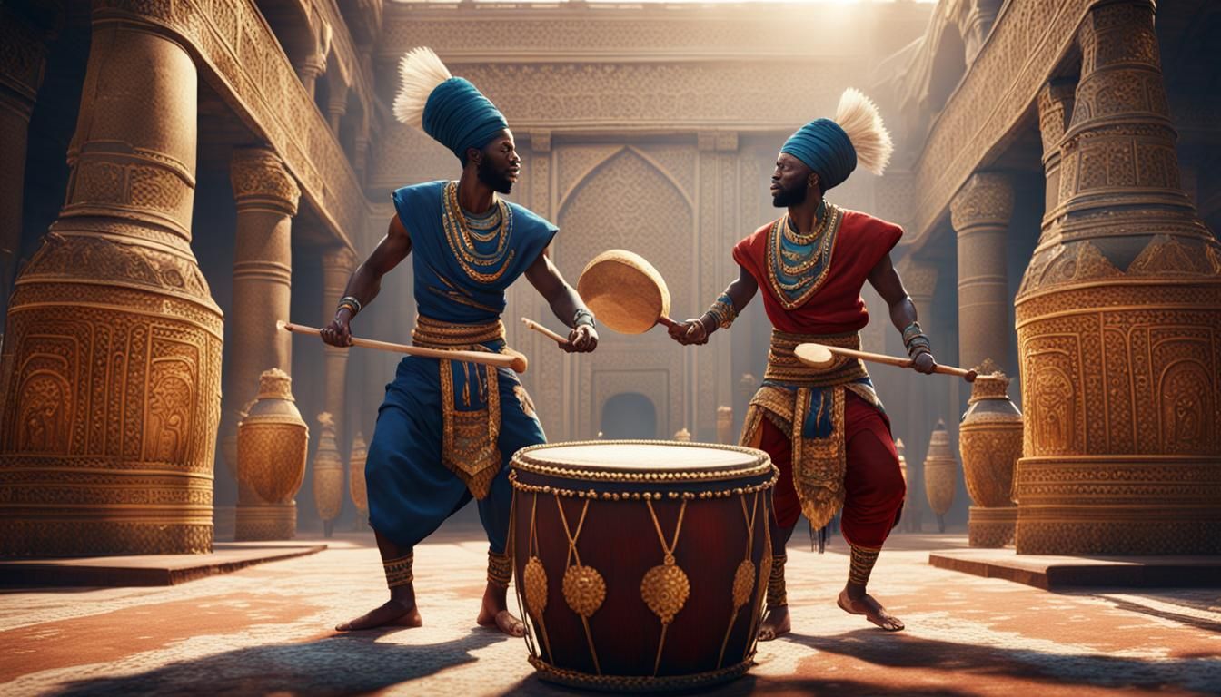 African Royal Palace Drummers: Detailed Matte Painting