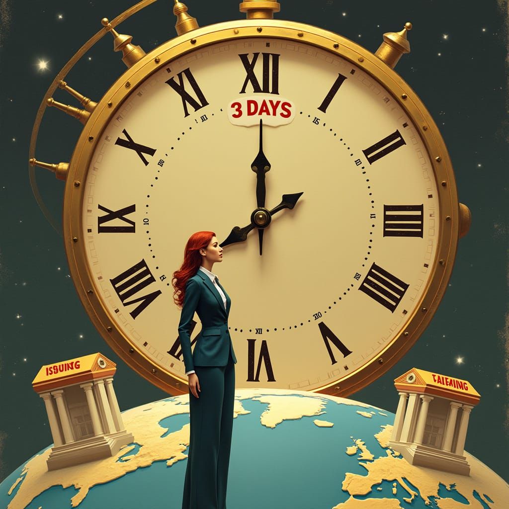 Ornate Clock Ticking Over Globe in Futuristic Style