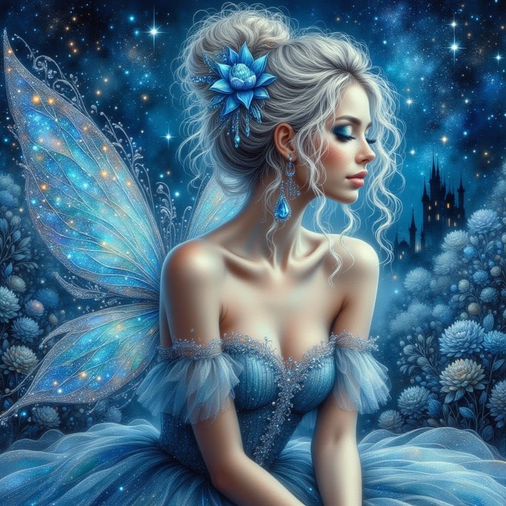 Digital Airbrush Portrait of a Glittering Starlight Fairy