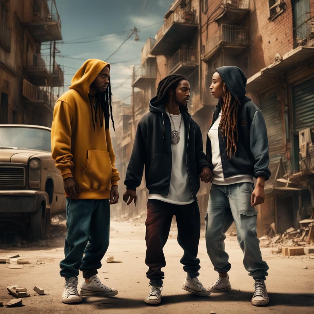 Diverse Rappers in Ghetto: Digital Matte Painting