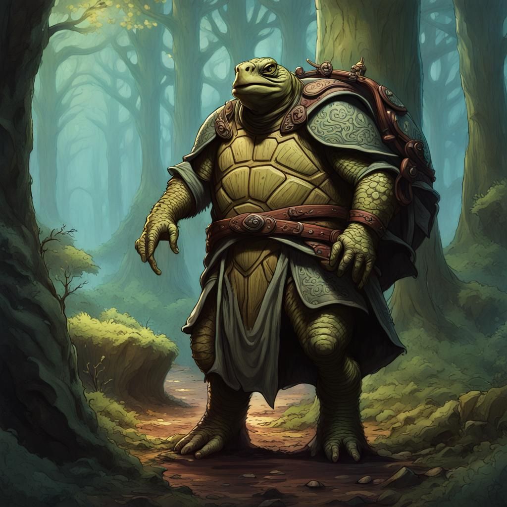 Anthropomorphic Turtle Adventurer in the Woods