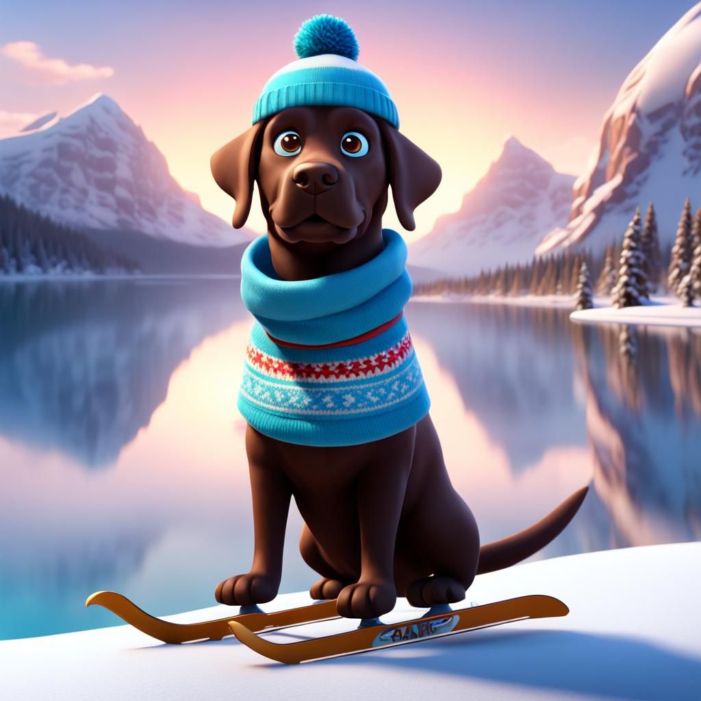 Labrador Ice Skating in Winter: 3D Digital Art