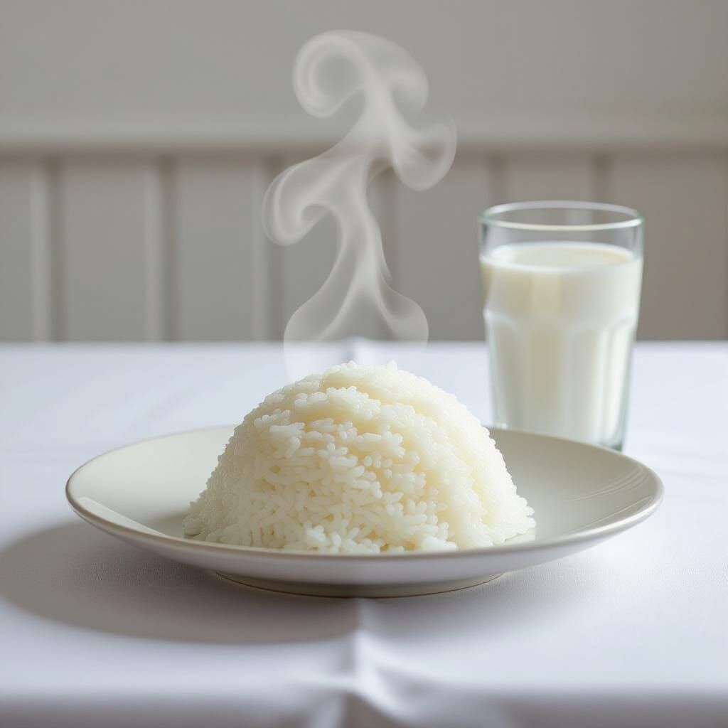 Minimalist Still Life: Steaming Rice on White