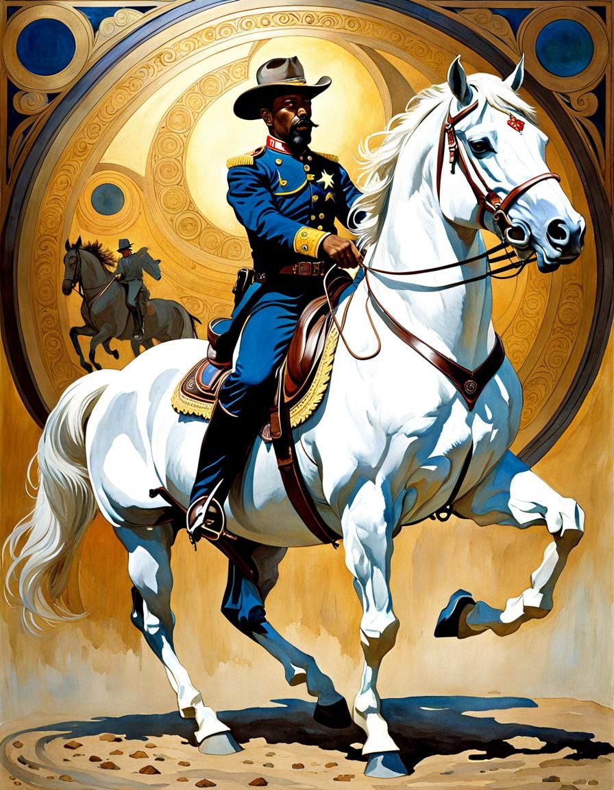 Sheriff on Rearing Horse in Art Nouveau Style