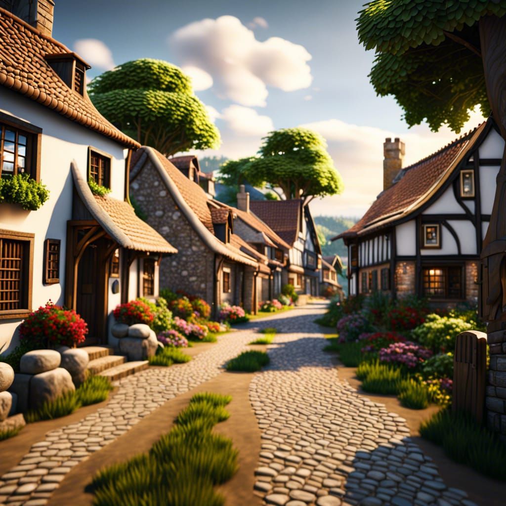 Picturesque Village with Cobblestone Streets in 8K