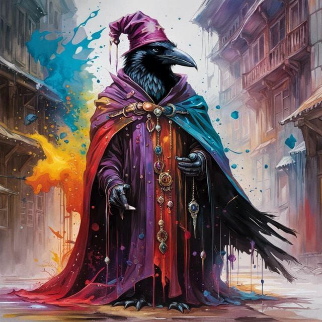 Wizard Crow in Colorful Graffiti Art Style
