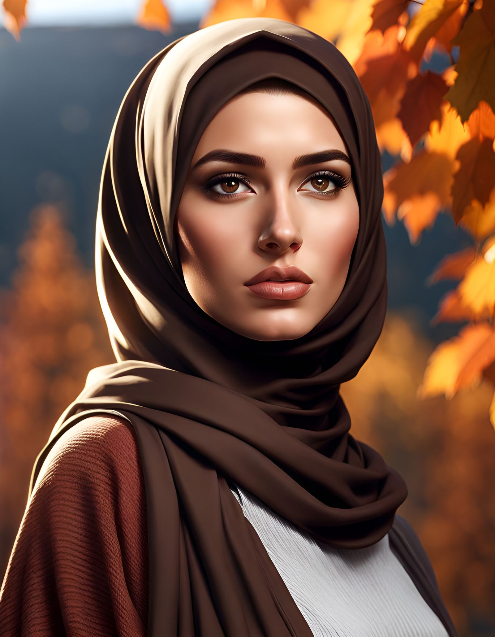 Stunning Hijabi Girl in Autumn Nuremberg: Digital Art