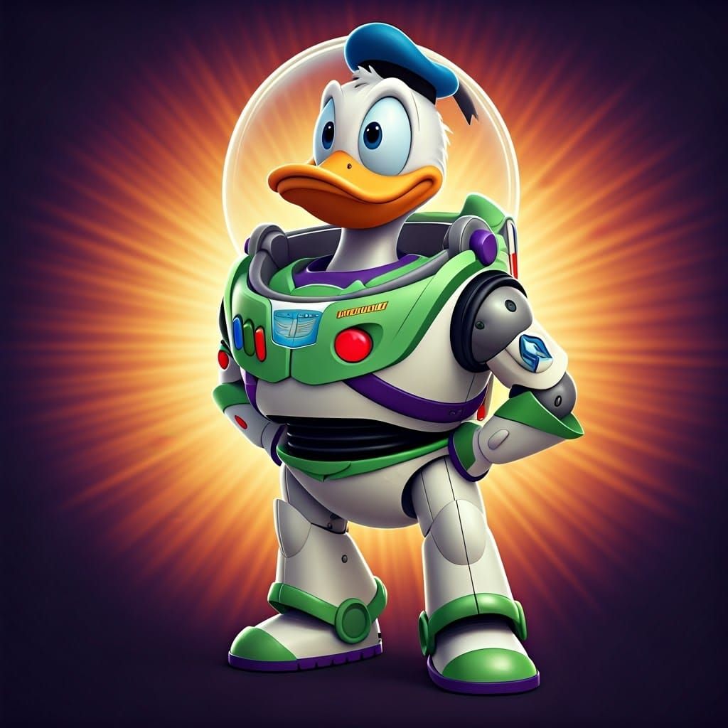 Donald Duck as Cosmic Space Ranger in Vibrant Digital Art