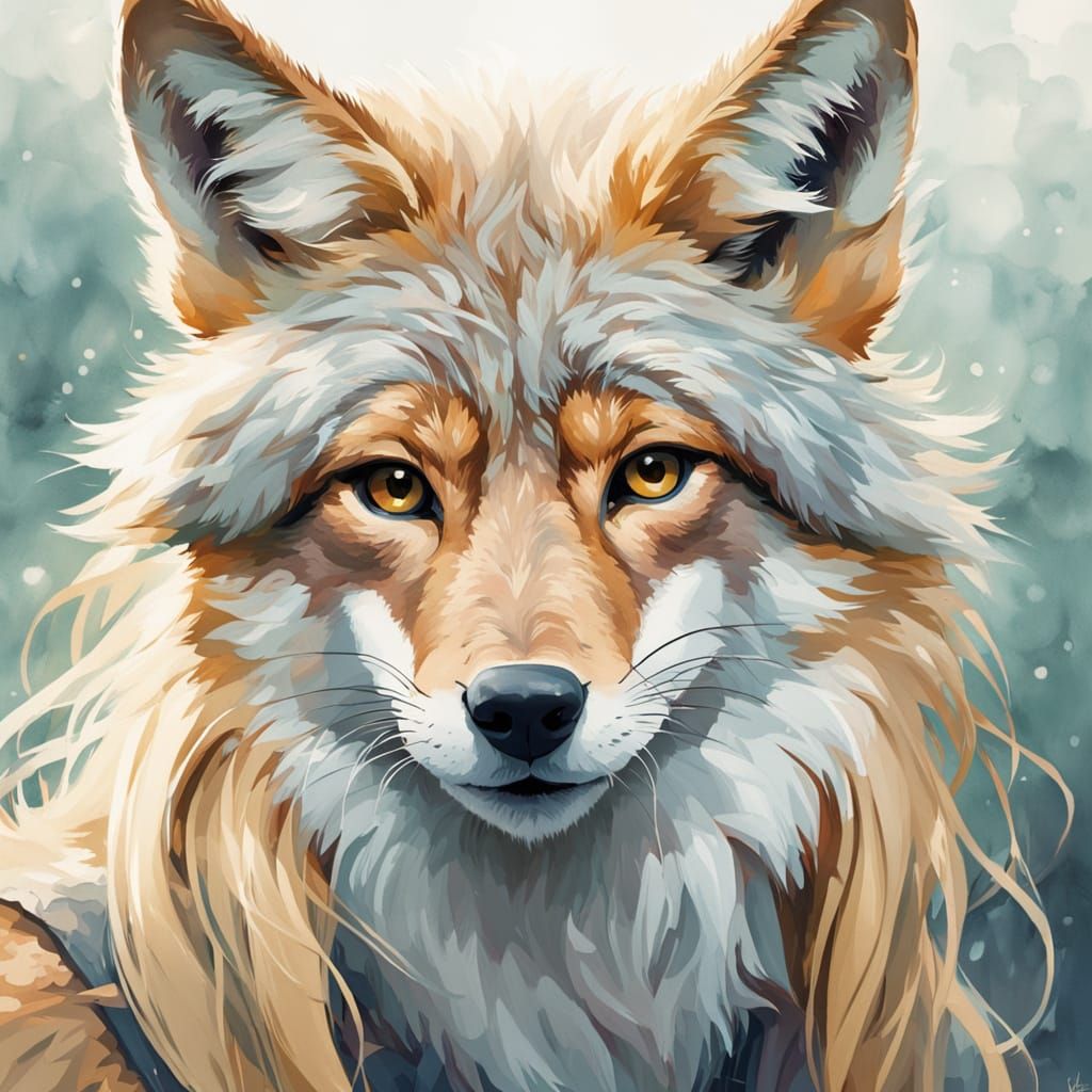 Whimsical Coyote Goddess in Tender Kiss