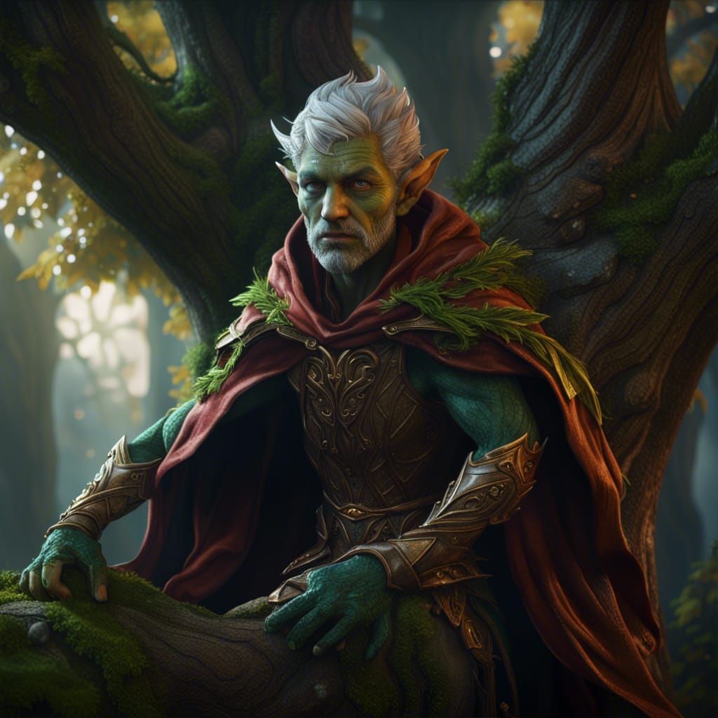 Tree Elf in Cape: Detailed Fantasy Art