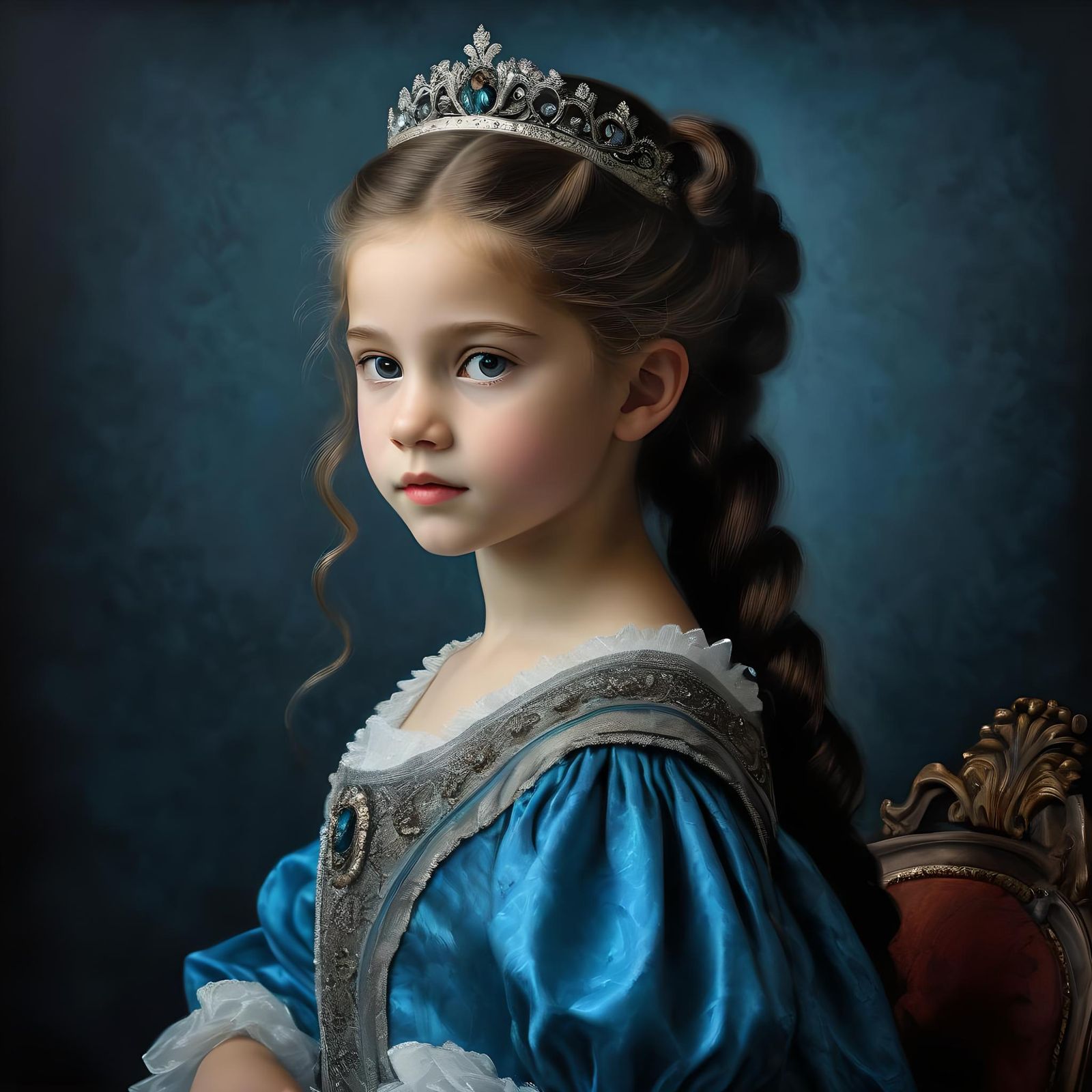 Antique Portrait of Beautiful Princess in Oil Paint