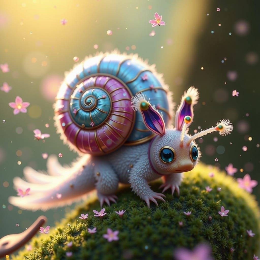 Whimsical Snail Cheetah in Vibrant, Dreamlike Setting