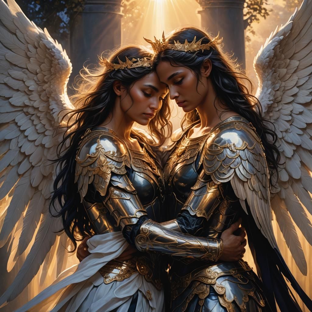 Angels Embrace in Dramatic Fantasy Art