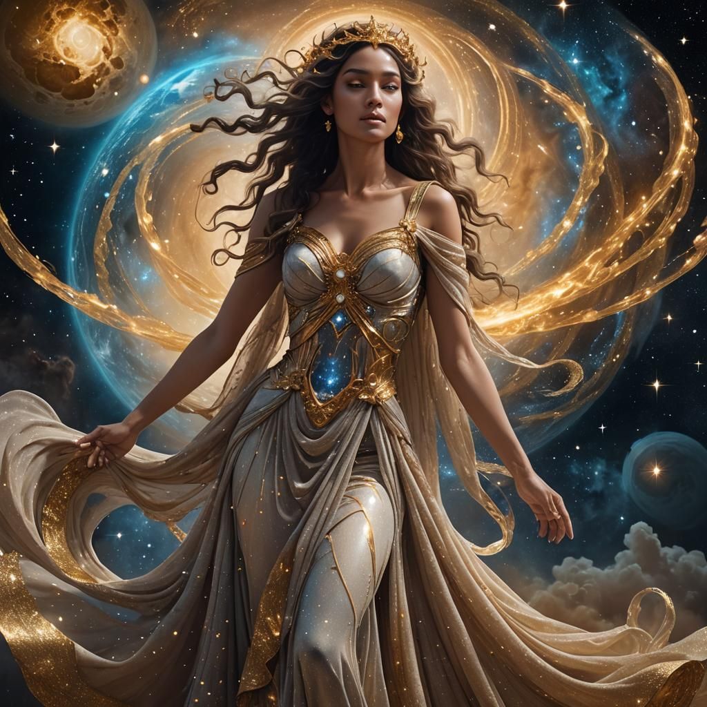 Goddess Creates Planet from Nebula in Digital Art