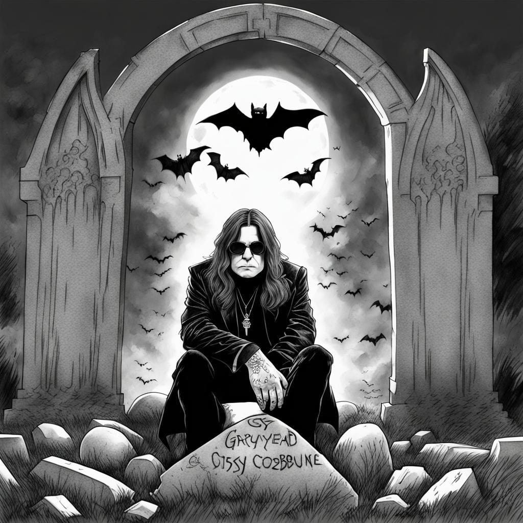 Ozzy Osbourne Graveyard Sketch in Black and White