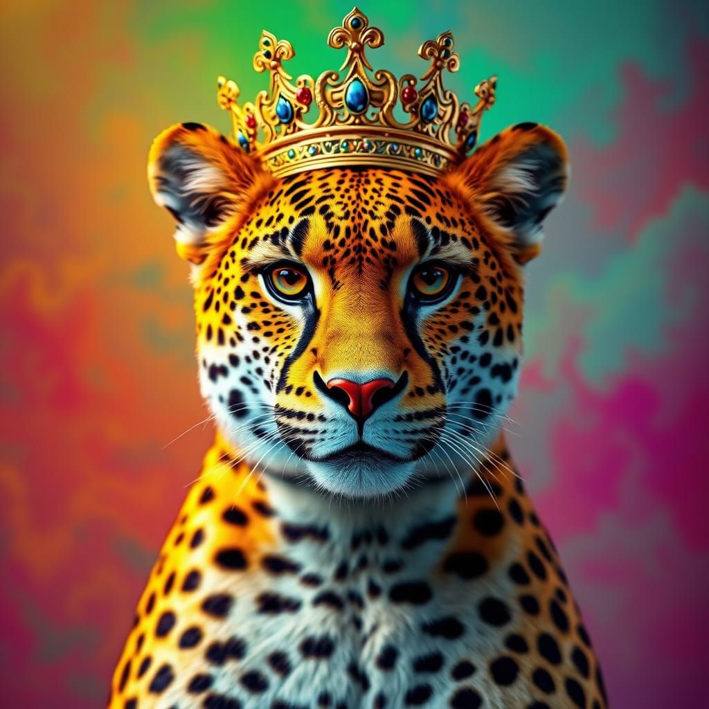 Regal Cheetah Queen Portrait in Fantasy Realism