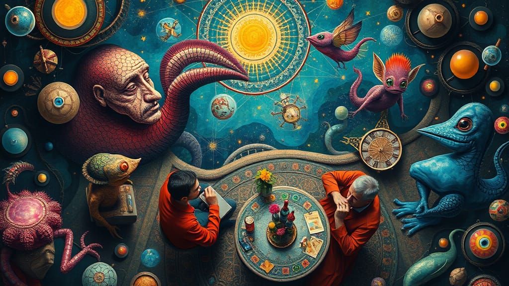 Psychedelic Sacred Geometry Utopia in Oil Painting Style