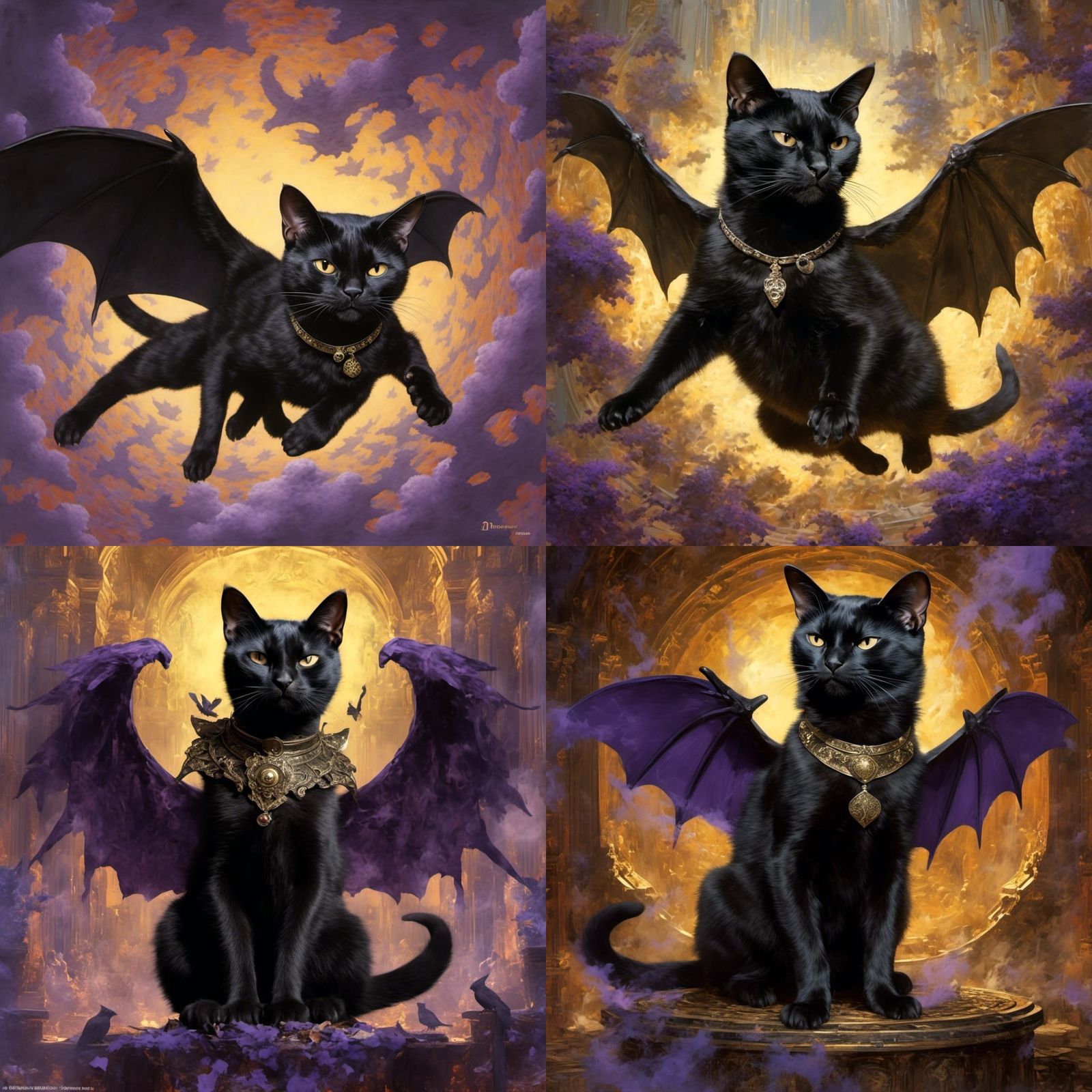 Cat with Velvet Bat Wings in Dark Fantasy Style