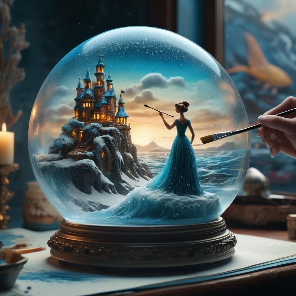 Ocean Painter in Snow Globe: Digital Matte Painting