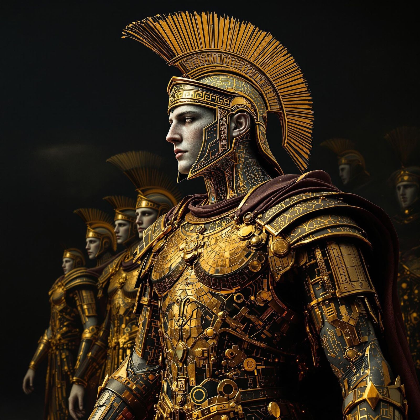 Roman Legionnaire in Pixel Mosaic and Marble Chiaroscuro