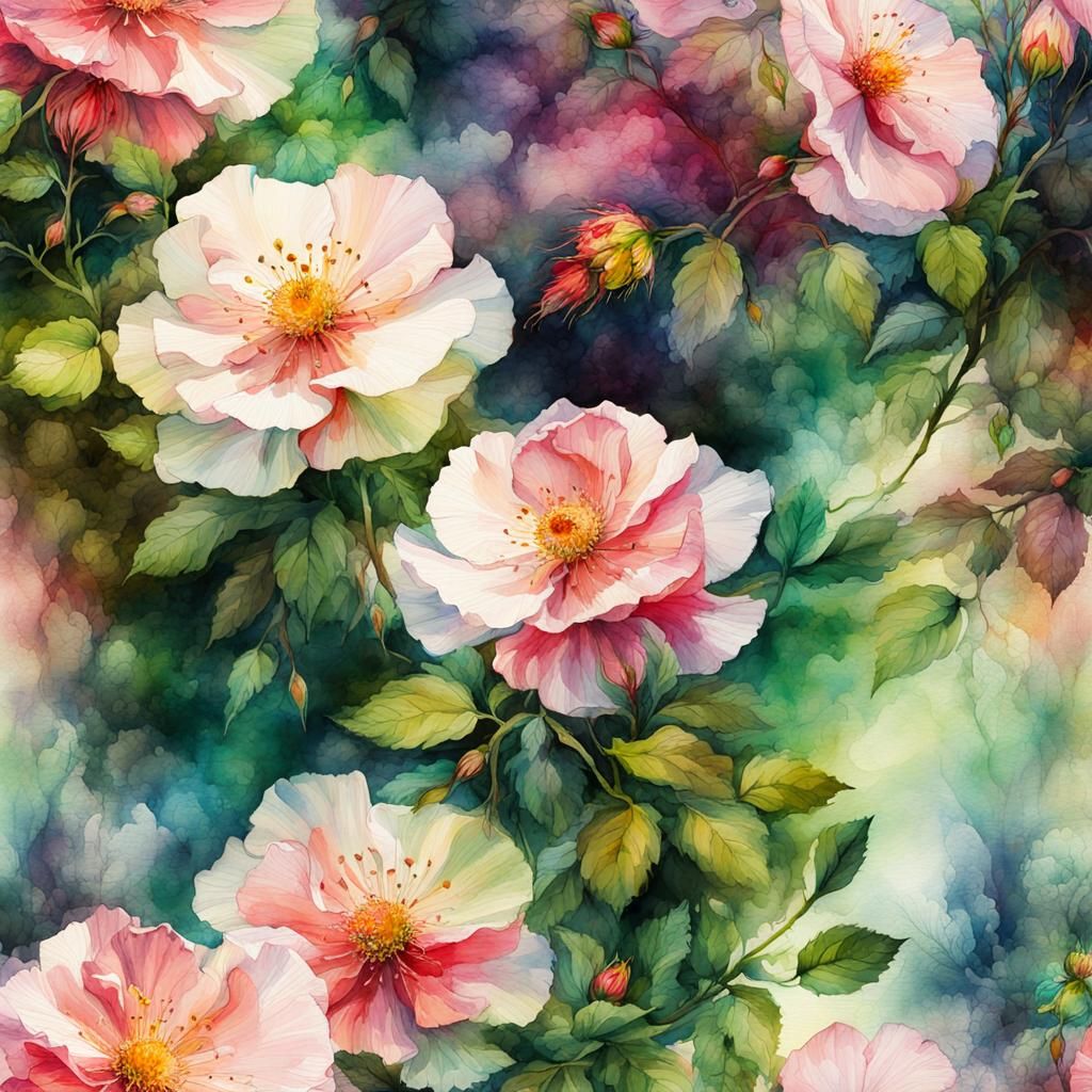 Fantasy Watercolor: Wild Rose Double Exposure