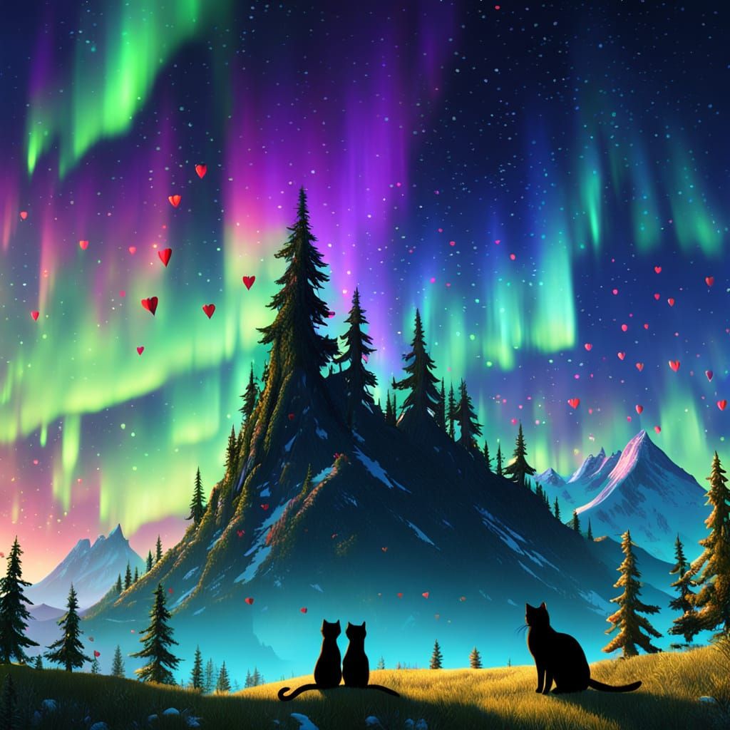 Feline Love Amidst Whimsical Twilight