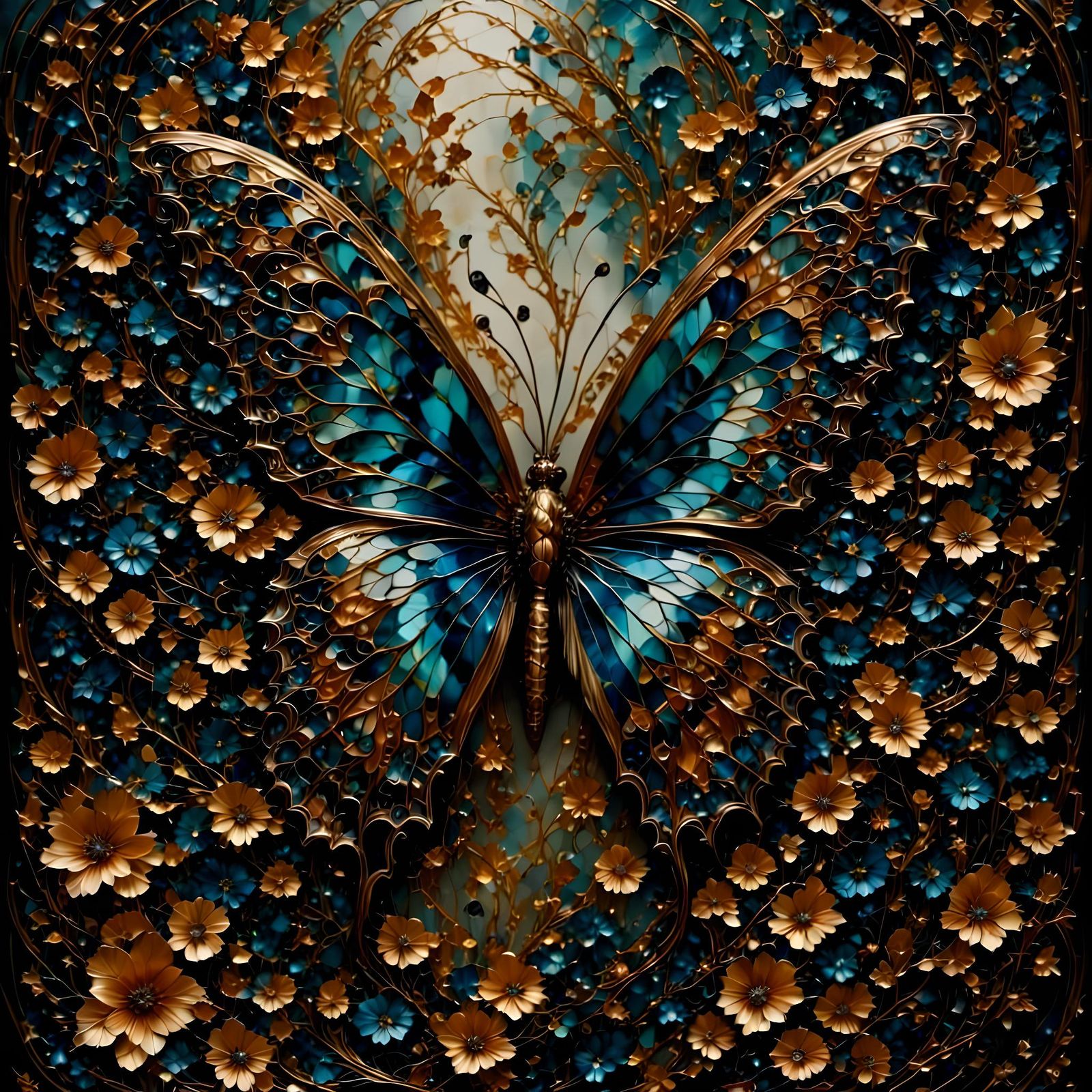 Floral Butterfly Close-Up in Fantasy Mosaic Style