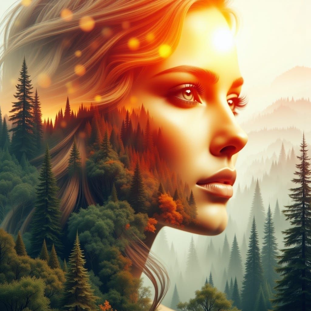 Nordic Sun Goddess Sol Double Exposure Portrait